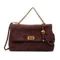 Borsa baguette retrò marrone scuro con tracolla a sfera dorata e fibbia metallica - Stile Camoscio Smerigliato / caffè