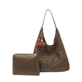 Leopard print tote bag with brown shoulder straps and a matching zipper pouch set - With Pendant / Leopard Brown