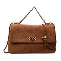 Borsa a spalla in camoscio marrone con tracolla a catena dorata e chiusura vintage - Stile Camoscio Smerigliato / Marrone