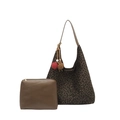 Leopard print hobo tote bag with brown leather straps and matching accessory pouch - With Pendant / Leopard Coffee