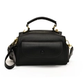 Large capacity black leather handbag with pebble texture and gold hardware for women - Black