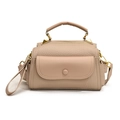 Beige faux leather shoulder bag with lychee texture and gold-tone hardware detail - Khaki
