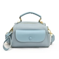 Light blue vintage Boston shoulder bag with pebbled leather and gold-toned metal hardware - Blue