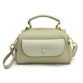 Pale green satchel bag with litchi grain texture and gold pyramid studs detail - Green