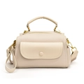 Sac Boston blanc crème élégant avec texture litchi et détails dorés brillants - Blanc