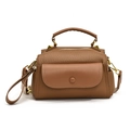Sac bandoulière marron en cuir grainé avec finitions dorées et poignée supérieure - Marron