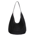 Borsa hobo nera classica con trama leopardata discreta e sottile tracolla da spalla - Nero