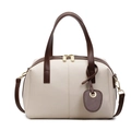 Bolso Boston retro beige crema con asas de cuero marrón y correa ajustable para el hombro - Blanco Roto