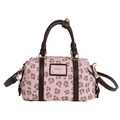 Roze boston tas met luipaardprint, dubbele handvatten en bruine verstelbare schouderriem - Roze