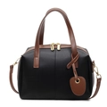 Bolso Boston de cuero negro mate con asas marrones y detalles metálicos dorados - Negro