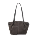 Dunkelgraue Shopper-Tasche aus Wildleder mit Trageriemen und kleinem Münzfach-Anhänger - Grau