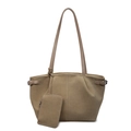 Vintage large capacity tote bag in khaki suede leather with a matching hanging pouch - Khaki