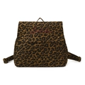 Leopard print canvas backpack with red Bailichen embroidery and adjustable bronze straps - Brown