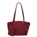 Vintage burgundy matte tote bag with matching small pouch and vertical stitching detail - Red