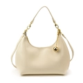 Chic cream-colored dumpling shoulder bag featuring a gold chain and spherical metal charm - White