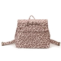 Pink leopard print canvas backpack with adjustable straps and Bailichen embroidery - Pink