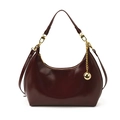 Glossy burgundy leather hobo bag with a decorative gold chain and ball charm - Burgundy