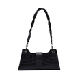 Schicke schwarze Schultertasche mit Krokodilmuster und geflochtenem Griff für Damen - Schwarz