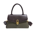 Retro Kontrast-Handtasche aus olivgrünem Stoff und braunem Leder mit goldener Schließe - Grün