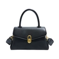Elegante schwarze Lederhandtasche mit rundem Griff und goldenen Beschlägen für Damen - Schwarz