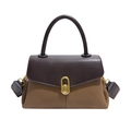 Schicke zweifarbige Handtasche aus braunem Leder und Canvas mit goldenem Verschluss - Braun