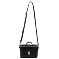 Minimalist black PU leather crossbody bag with silver buckle and top handle - Black