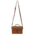 Caramel brown PU leather crossbody square bag with top handle and silver buckle - Brown