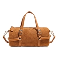 Minimalist caramel brown cylindrical tote bag in suede and smooth leather for women - Brown