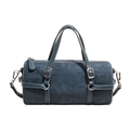 Minimalist dark blue cylinder shoulder bag with top handles and silver hardware detail - Blue