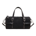 Minimalist black cylindrical handbag in matte finish with silver metallic buckles - Black