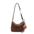 Borsa a tracolla leopardata con cinturino in pelle marrone e ciondolo a orsetto - Con Ciondolo / Marrone