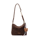 Bolso bandolera con estampado de leopardo y colgante de oso de peluche marrón - Con Colgante / Marrón