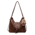 Braune Shopper-Tasche aus Kunstleder mit Blumenschnalle und Plüschhund-Anhänger für Damen - Mit Anhänger / Braun