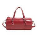 Minimalist red cylindrical PU leather handbag with glossy finish and silver hardware - Glossy Red
