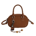 Borsa bowling in pelle scamosciata marrone caramello con manici, tracolla e fiore - Con Ciondolo / Marrone