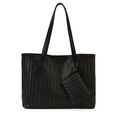 Große schwarze gewebte Leder-Tote-Bag mit passender kleiner Münztasche und Schultergurt - Tote-Set / Schwarz