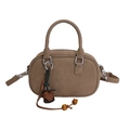 Borsa bowling marrone in pelle scamosciata con doppio manico e ciondolo a fiori - Con Ciondolo / Cachi