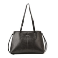 Classic black vintage tote bag with adjustable straps and silver metal logo nameplate - Black