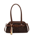 Vintage-Schultertasche mit Leopardenmuster, braunem Lederbesatz und Perlenanhänger - Nur Einzelbeutel / Leopard Kaffee