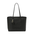 Minimalist black pebble leather tote bag with SOUKU logo imprint and tassel charm - With Elephant Pendant / Black