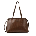 Brown vintage faux leather tote bag with brand plaque and dual shoulder straps - Brown