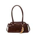 Brown vintage faux leather shoulder bag with belt buckle and beaded charm detail - Brown
