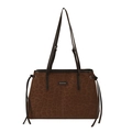 Brown leopard print shoulder tote bag with decorative drawstrings and brand logo - Leopard Coffee