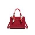 Rote Braut-Handtasche aus Leder mit goldener Plakette und Seidentuch-Detail - Rot
