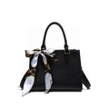 Elegante schwarze Handtasche aus Leder mit goldener Prägung und gepunktetem Seidenschal - Schwarz