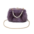 Sac à main chic en fausse fourrure violette avec anse en perles et chaîne dorée - Violet
