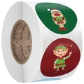 Roll of Christmas decorative stickers with reindeer and elf illustrations for gift labeling - 1 inch (25mm) - ai-500 Pieces/Roll / Colorful