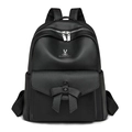 Schwarzer Rucksack aus PU-Leder mit Schleife und Kaninchen-Logo für Damen - Schwarz