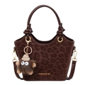 Sac seau marron foncé à imprimé léopard en suédine avec un charm monstre poilu - Noir