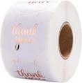 Adesivi sigillanti 'thank you' in lamina oro rosa da 3,8 cm su rotolo di carta bianca - Bianco
